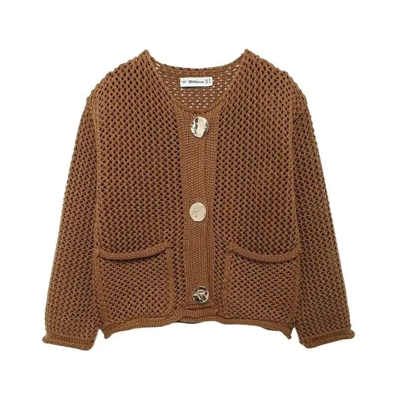 Ladies Breathable Pocket Cardigan Sweater