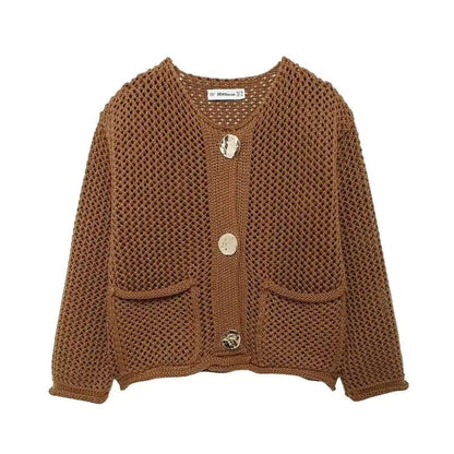 Ladies Breathable Pocket Cardigan Sweater