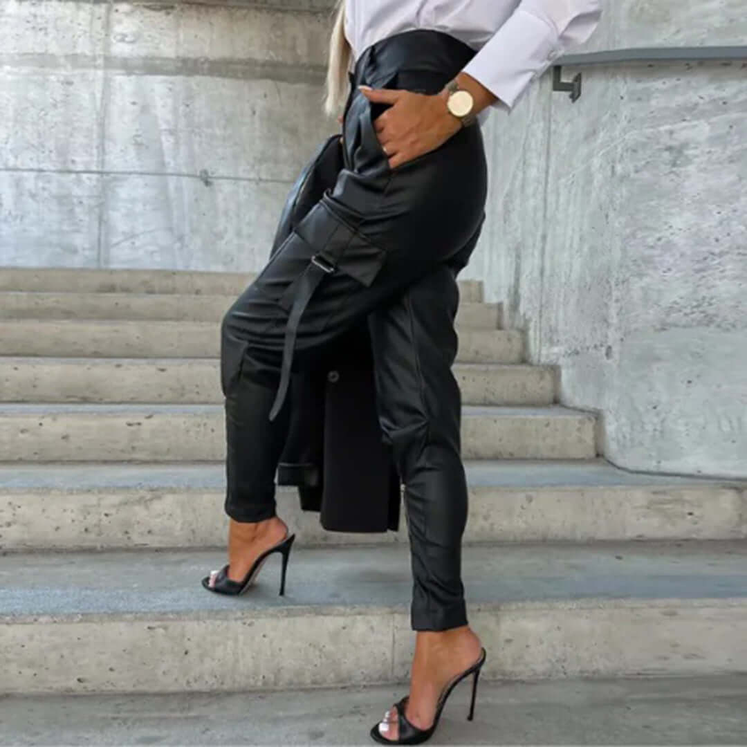 Ladies Synthetic Leather Combat Pants