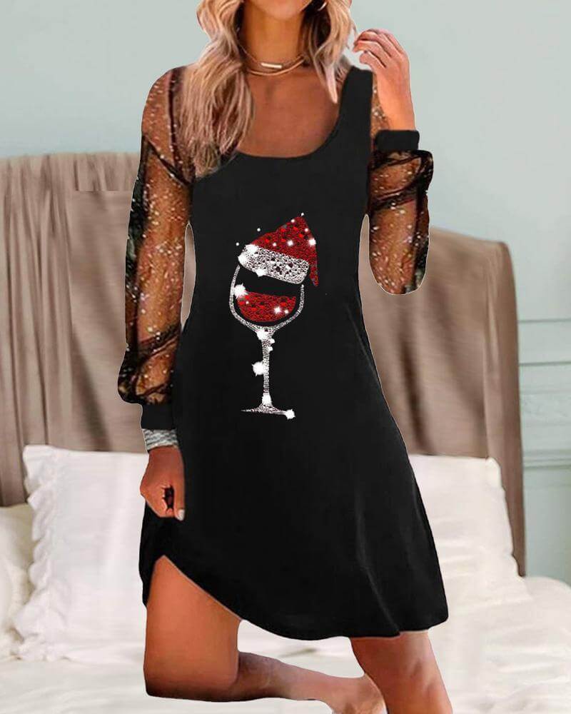 Ladies' Holiday Wine Theme Party Dress - Luxivelle