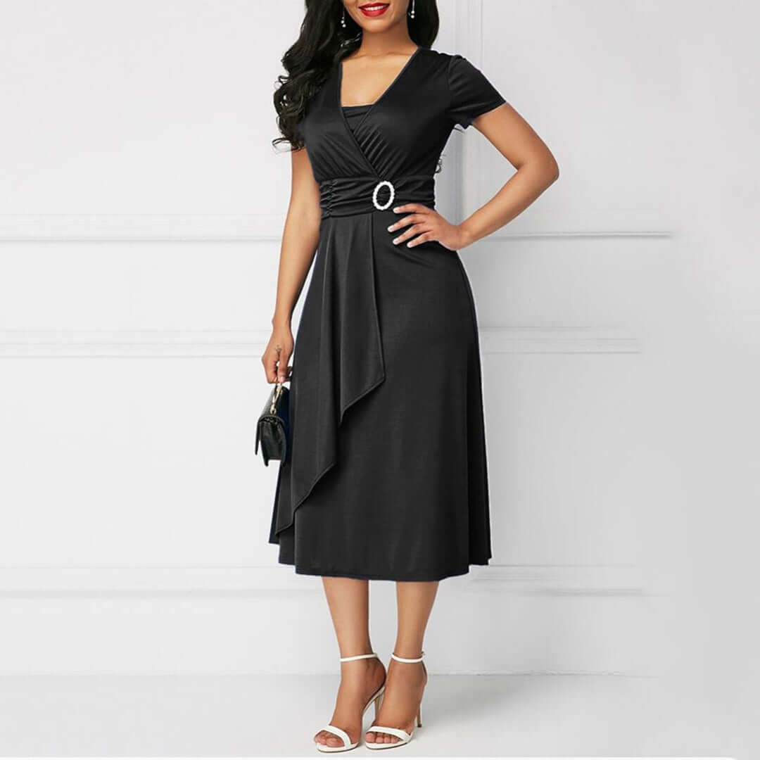 Ladies' Floral Waist Tie Midi Dress - Luxivelle