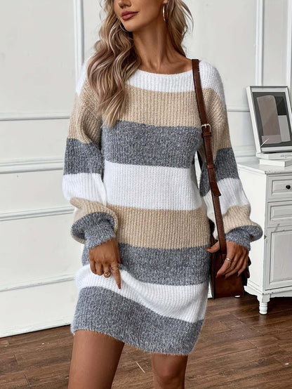 Ladies' Colorful Cable Knit Sweater Dress - Luxivelle
