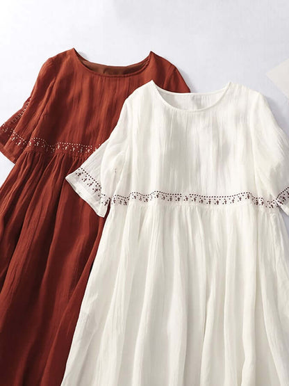 Relaxed Fit Embroidered Cotton Summer Dress