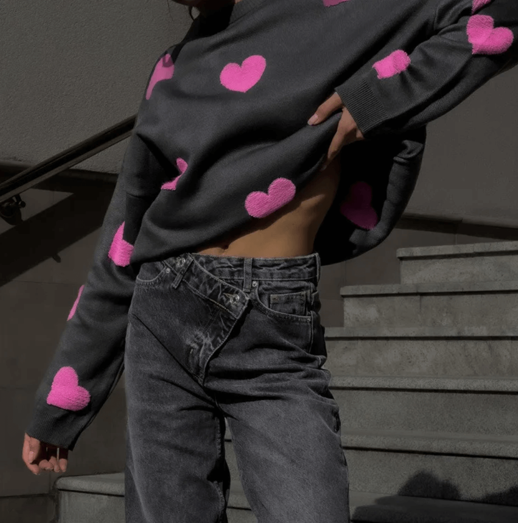 Comfortable Casual Heart Pattern Sweater