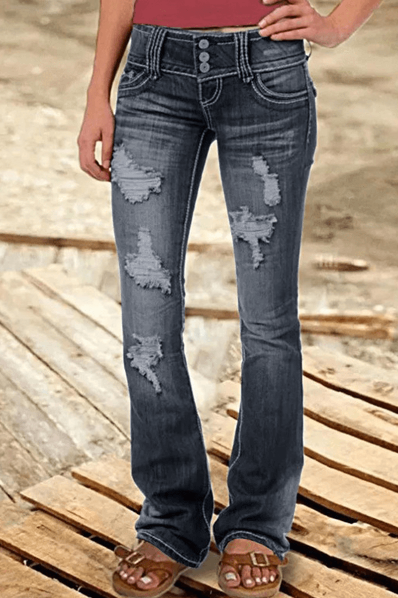 Distressed High Waist Wide Leg Women's Jeans