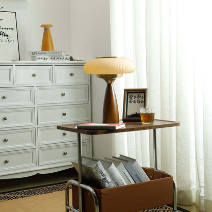Small Glass Desk Lamp with Wood Base