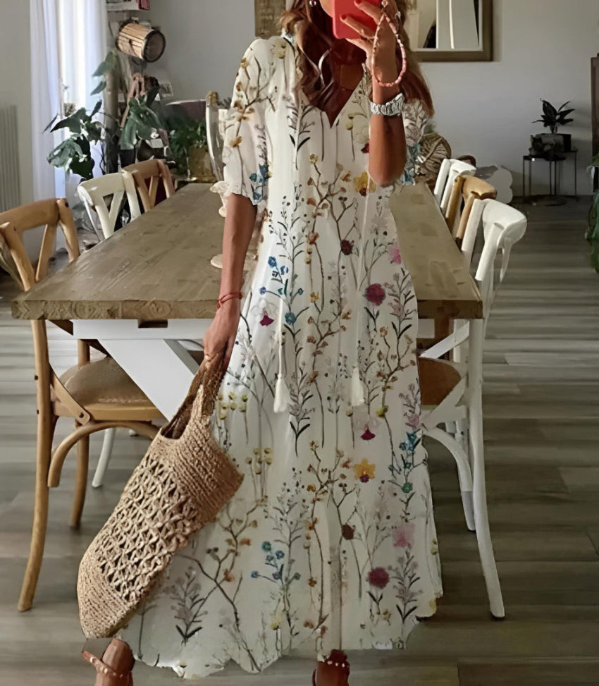 Trendy Floral V-Neck Summer Dress