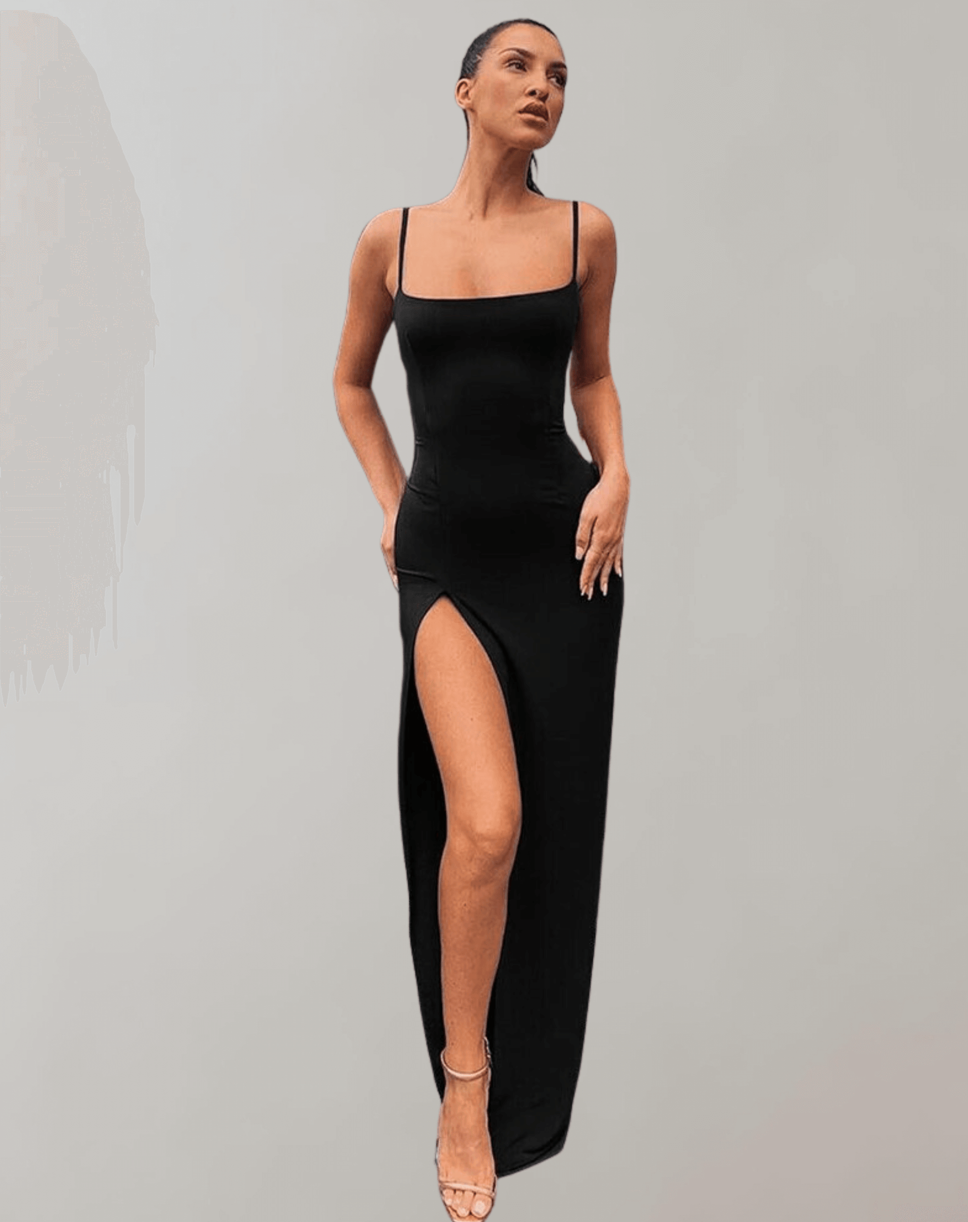 Low Back Fit and Flare Maxi Dress with Split - Luxivelle