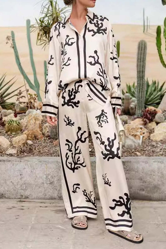 Trendy Pattern Blouse & Flared Trousers - Luxivelle