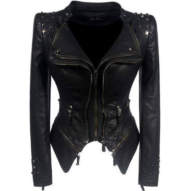 Edgy Faux Leather Biker Jacket - Luxivelle