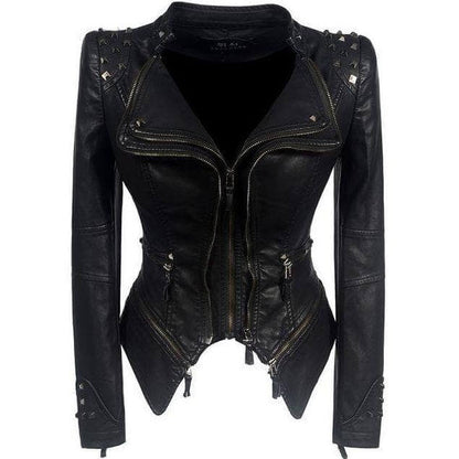 Edgy Faux Leather Biker Jacket - Luxivelle