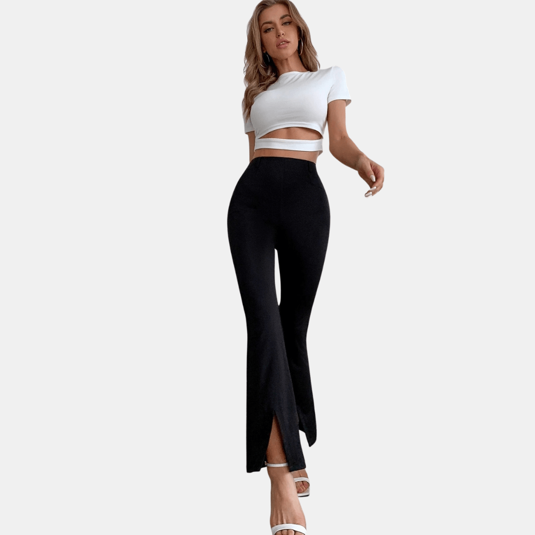 Fashionable High Waist Wide Leg Pants with Slit Detail