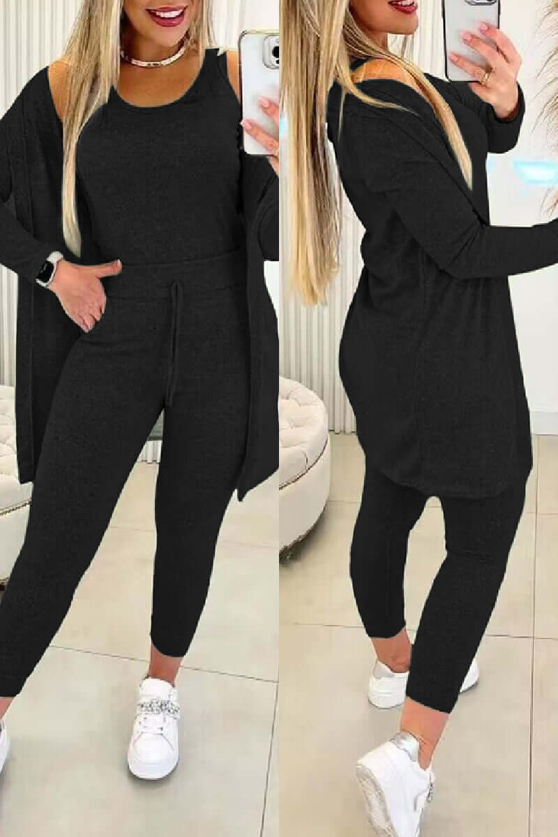 Women's 3-Piece Crew Neck Top & Legging Set
