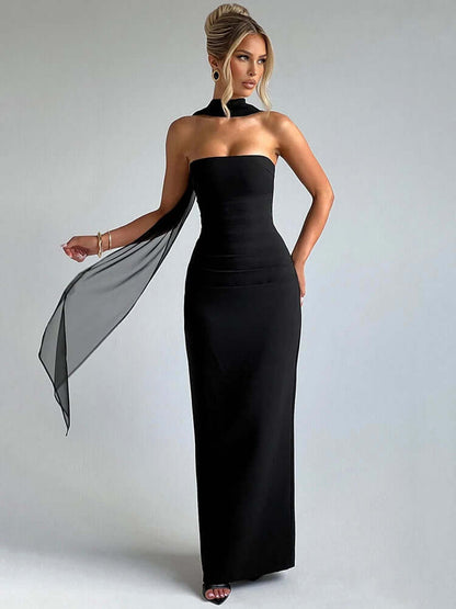 Elegant Sleeveless Formal Gown with Shawl - Luxivelle