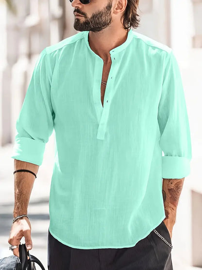 Hugo Men's Linen Shirt – Classic Boat Collar, Breathable Fabric-2