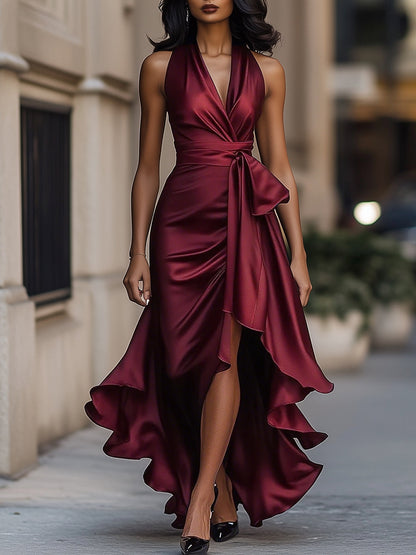 Elegant Satin Halter Neck Evening Dress