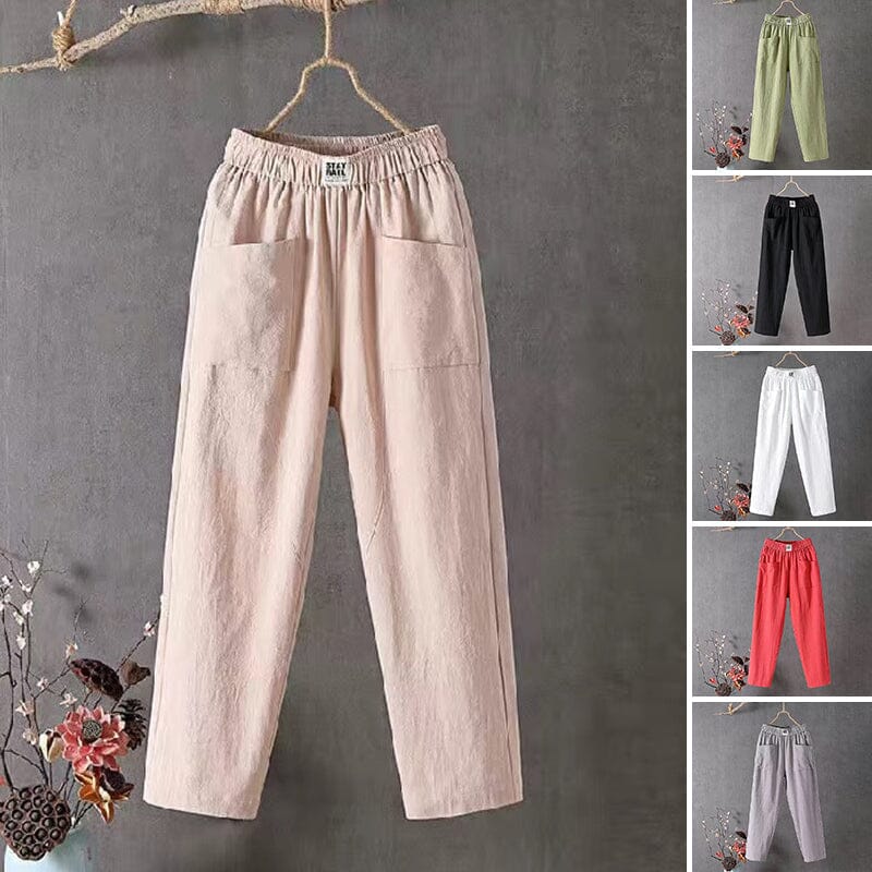 Emma White Linen Pants | Women's Casual Trousers-3