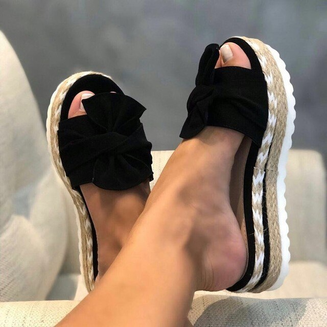 Women's Braided Wedge Sandals with Bow Accent