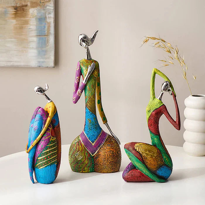 Colourful Female Figurine Resin Art Sculpture for Home - Luxivelle