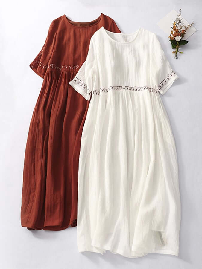 Relaxed Fit Embroidered Cotton Summer Dress