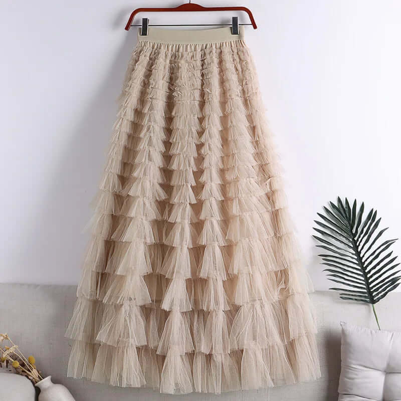 Fluffy Midi A-Line Flowy Skirt for Women
