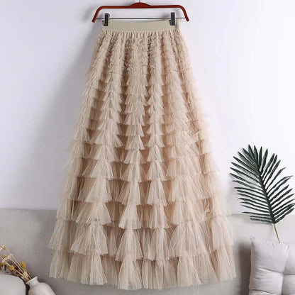 Fluffy Midi A-Line Flowy Skirt for Women