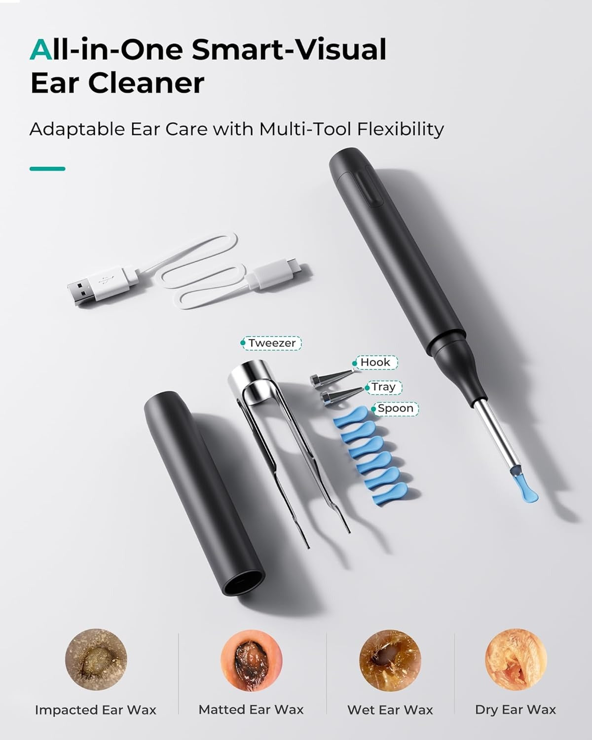 "1080P HD wireless ear camera with LED lights, ergonomic design for adults and kids, shown in close-up view."