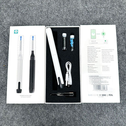 "1080P HD wireless ear camera with LED lights, ergonomic design for adults and kids, shown in close-up view."