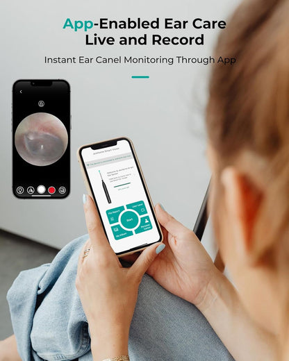 "1080P HD wireless ear camera with LED lights, ergonomic design for adults and kids, shown in close-up view."