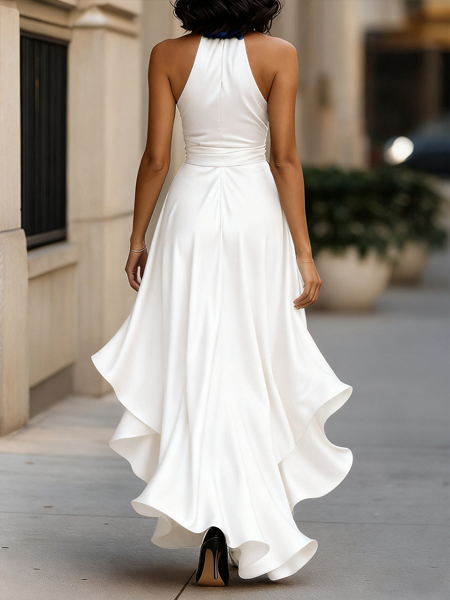 Elegant Satin Halter Neck Evening Dress