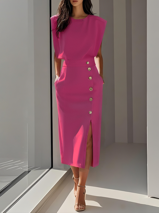 Elegant Knee Length Side Slit Dress