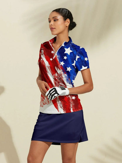 Patriotic USA Golf Quarter Zip Sun Shirt UPF 50+ - Luxivelle