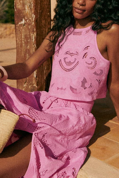 Florence | Lace Set – Pink Floral Top and Shorts 3