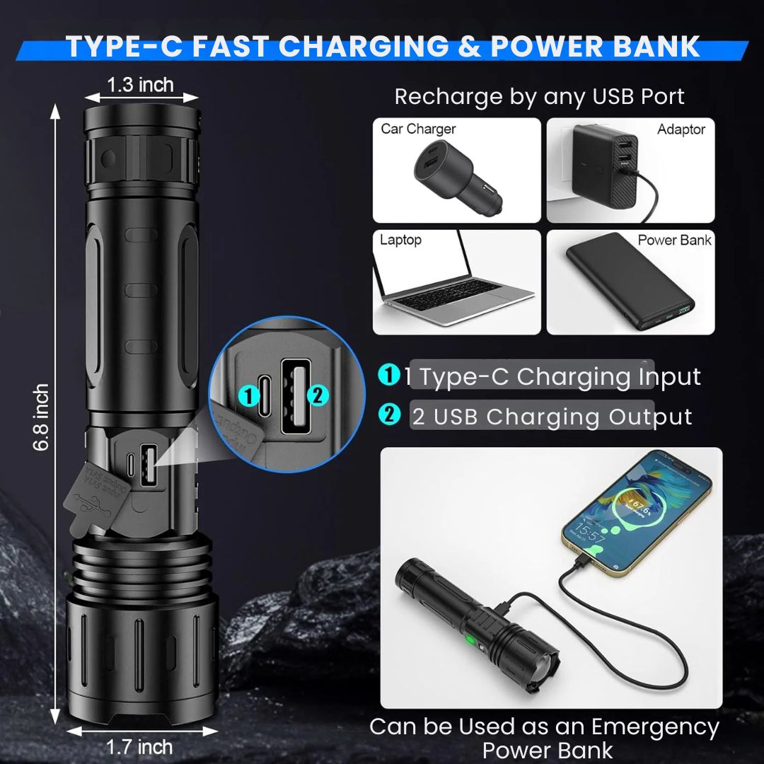 High Power Rechargeable LED Flashlight 100000 Lumens