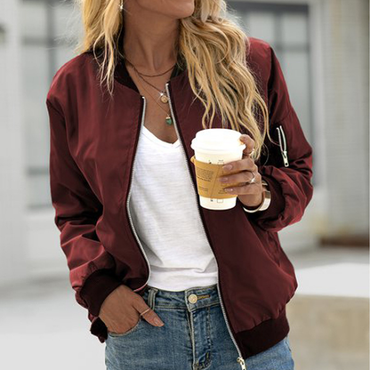 Timeless Female Leather Bomber Coat