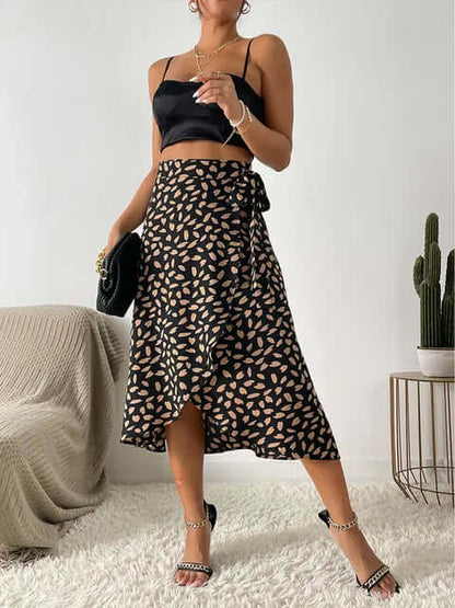 Floral Tie Waist Mid Length Skirt - Luxivelle