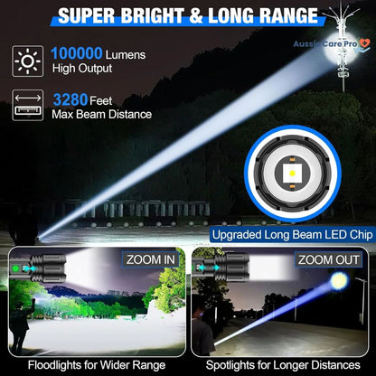 High Power Rechargeable LED Flashlight 100000 Lumens