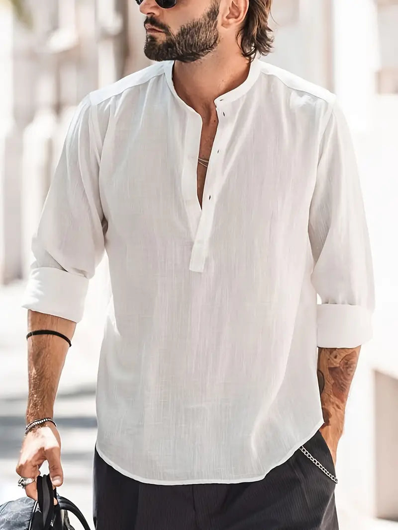 Variant image for Hugo Men's Linen Shirt – Classic Boat Collar, Breathable Fabric-31