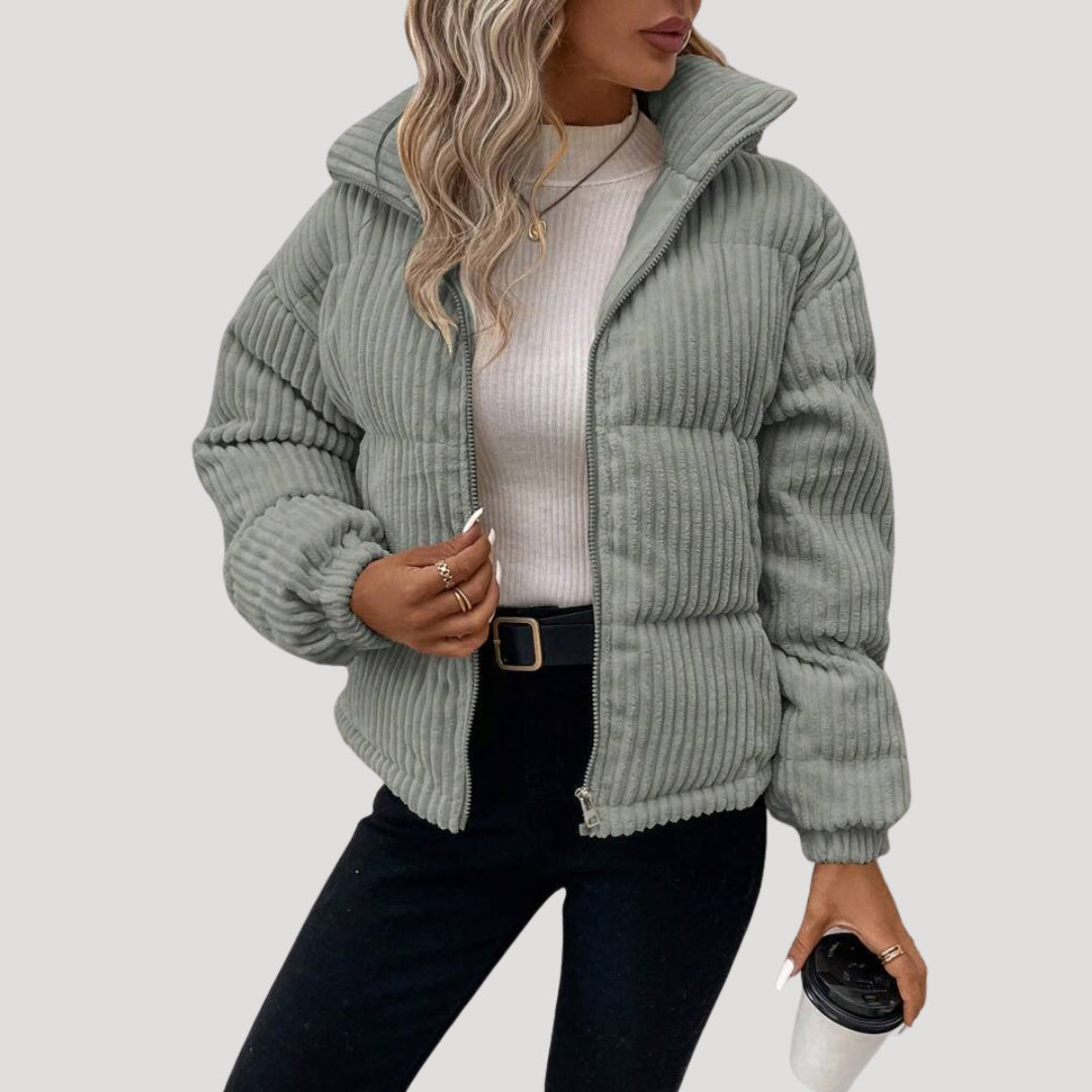 Warm Womens Zip Up Fleece Lined Corduroy Coat - Luxivelle