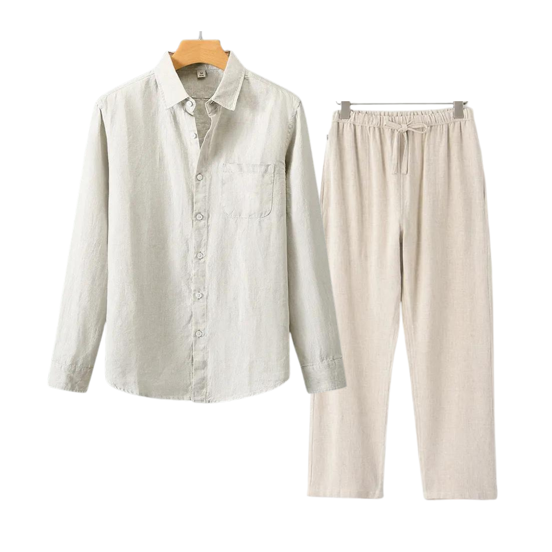 Lightweight Summer Pants Shirt Set Casual Cotton Outfit