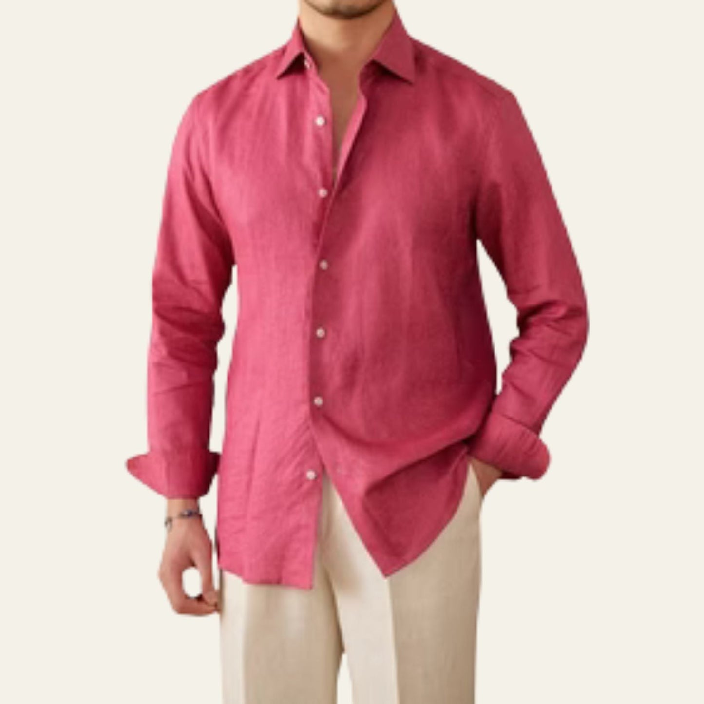 Relaxed Fit Men's Cotton Long Sleeve Dress Shirt