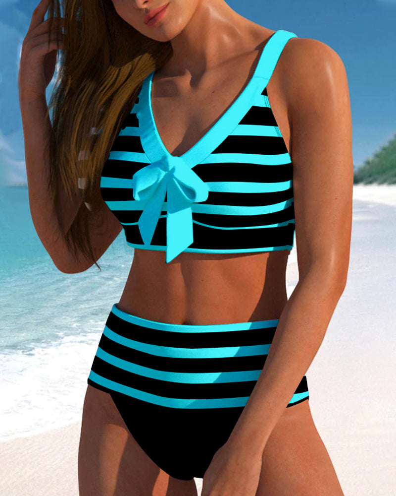 Classic Navy Blue High Waist Swimsuit