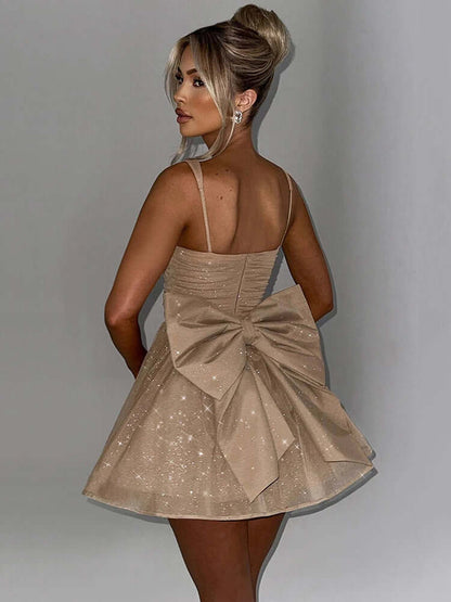 Chic Strapless Fit Flare Party Dress with Bow Detail