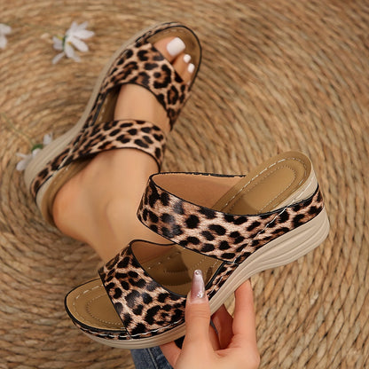 Animal Print High Heel Slide Sandals