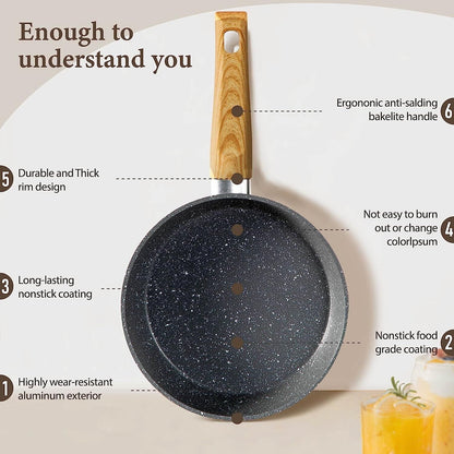 "12-piece granite coated nonstick cookware set with glass lids and ergonomic handles, perfect for versatile kitchen cooking."