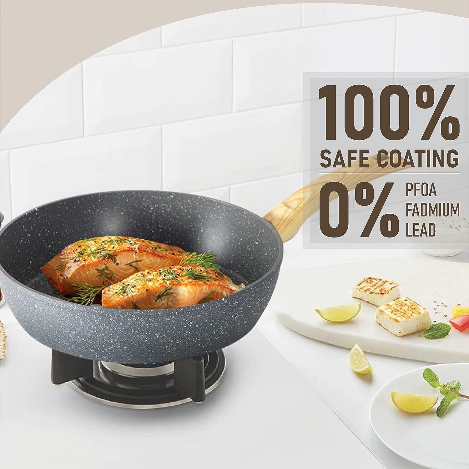 "12-piece granite coated nonstick cookware set with glass lids and ergonomic handles, perfect for versatile kitchen cooking."
