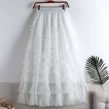 Fluffy Midi A-Line Flowy Skirt for Women