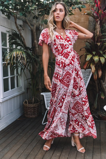 Navy Floral Maxi Wrap Dress