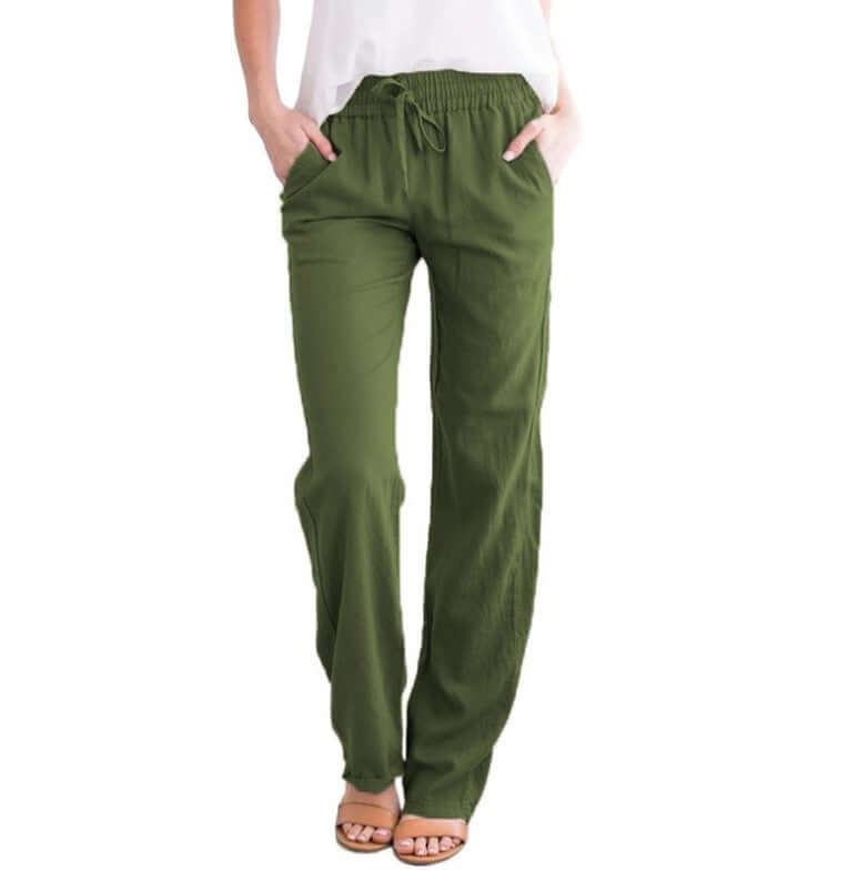 Relaxed Fit Linen Cotton Elastic Waist Pants