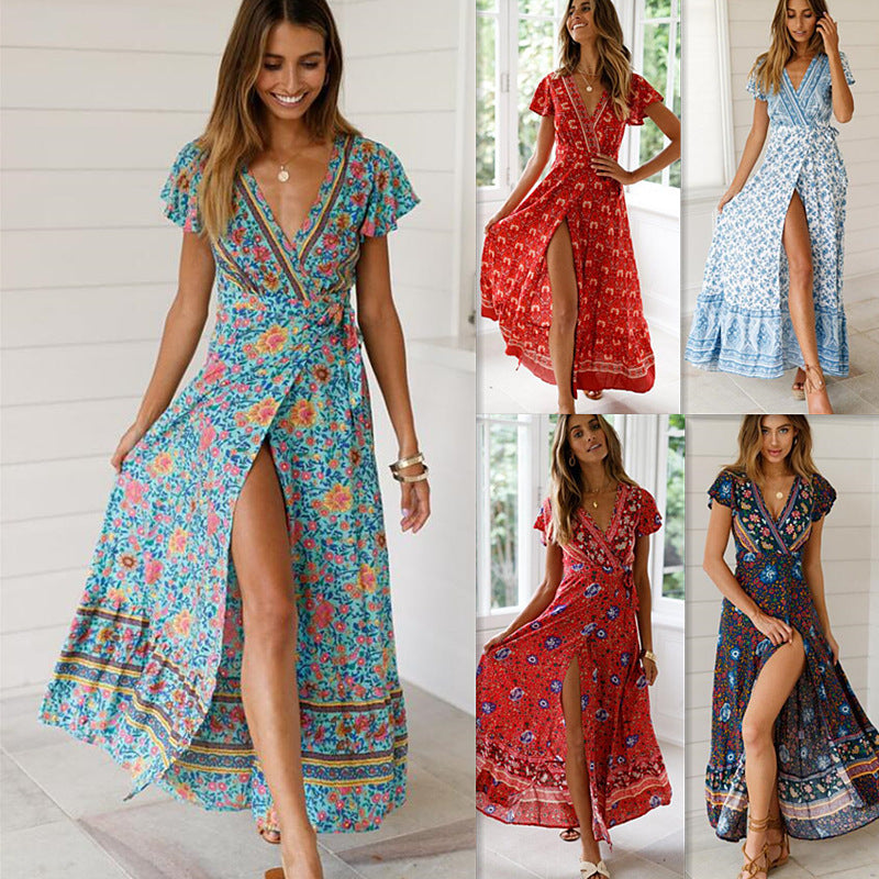 Navy Floral Maxi Wrap Dress
